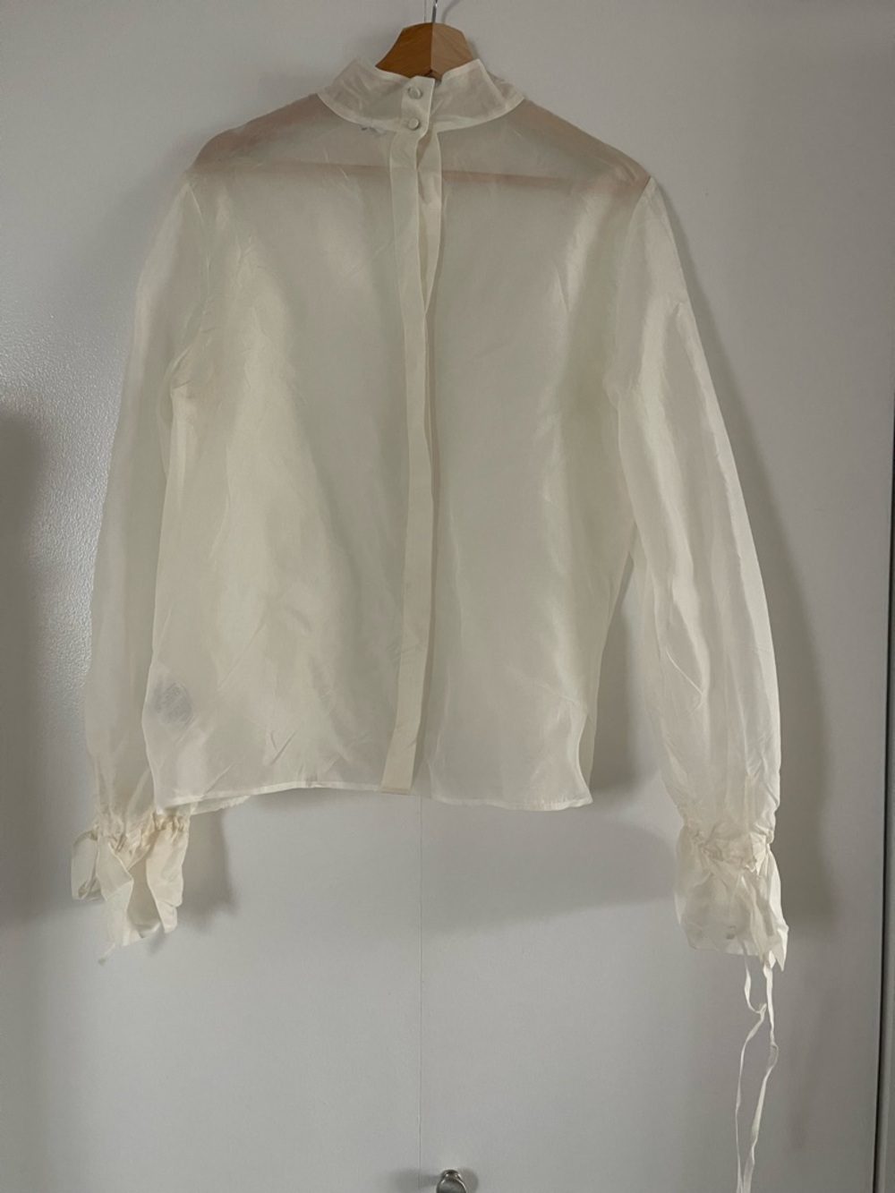 & Other Stories Ivory Sheer Mock-Neck Long Sleeve Blouse - Picture 2 of 3